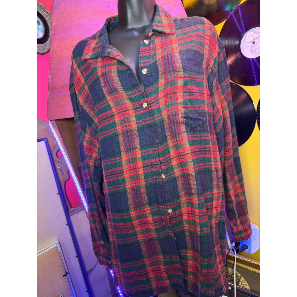 American Eagle Mens Red Green Plaid Flannel Button Down Shirt Large